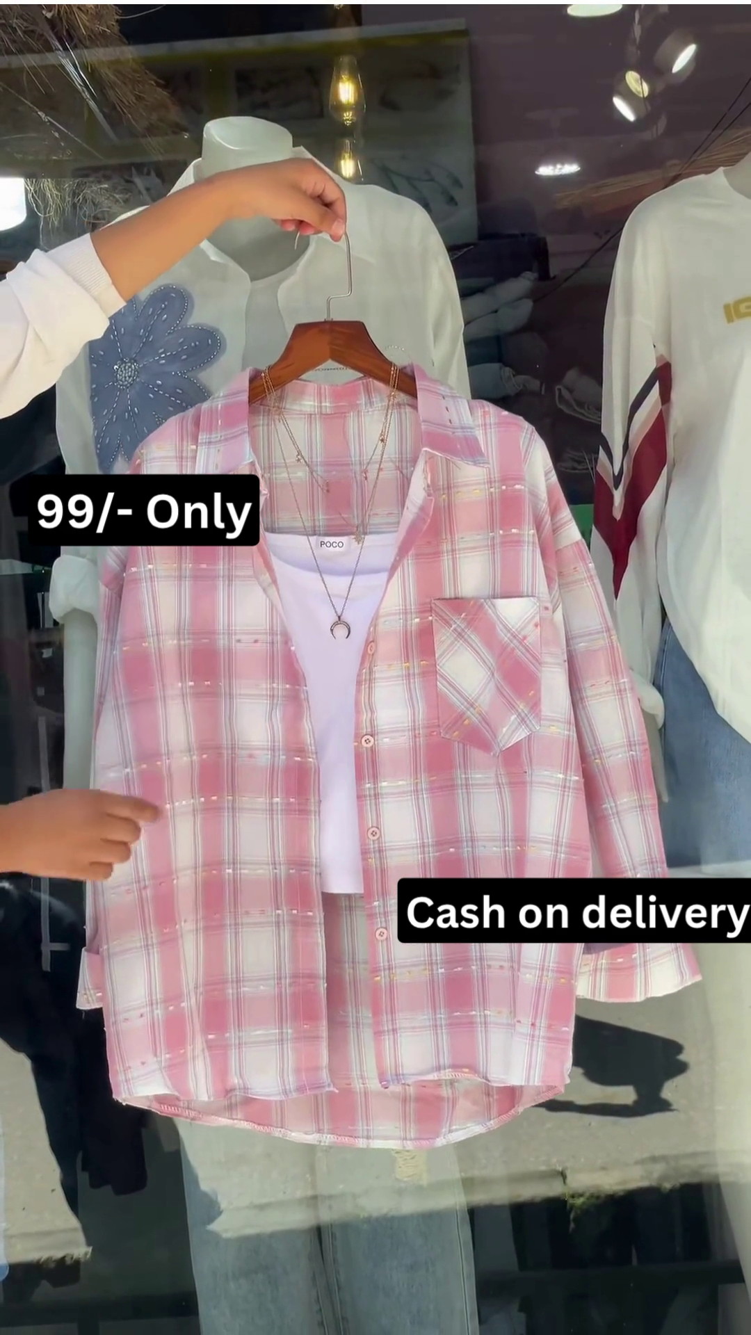 Trendy Layered Look: Pink Check Shirt with Inner Top