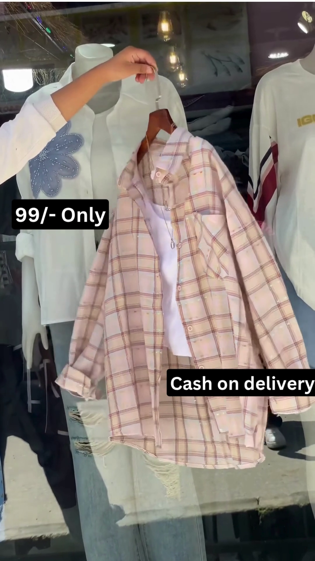 Trendy Layered Look: Pink Check Shirt with Inner Top
