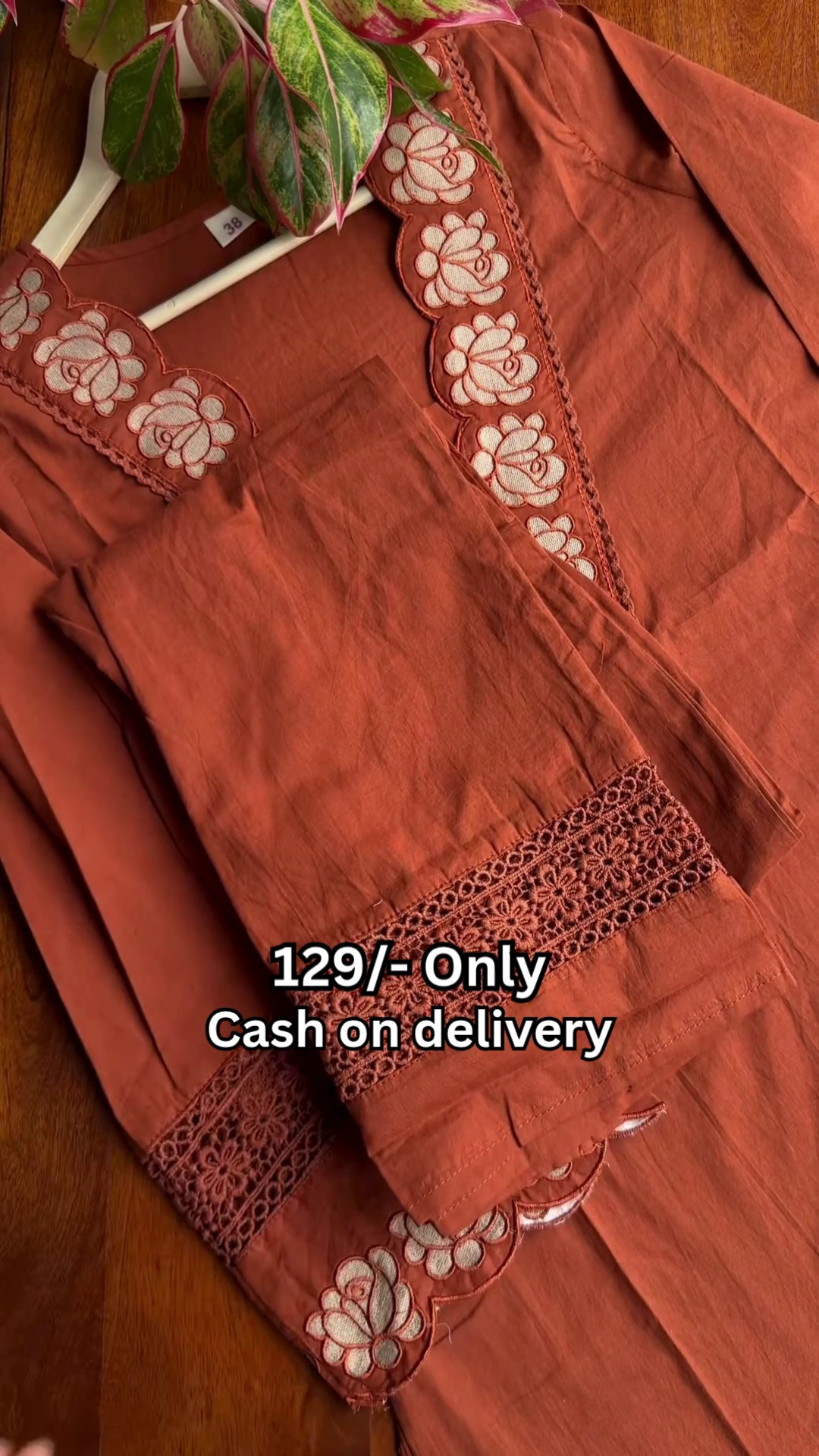 Chic Rust Orange Kurta Set – Floral Embroidery & Stylish Finish