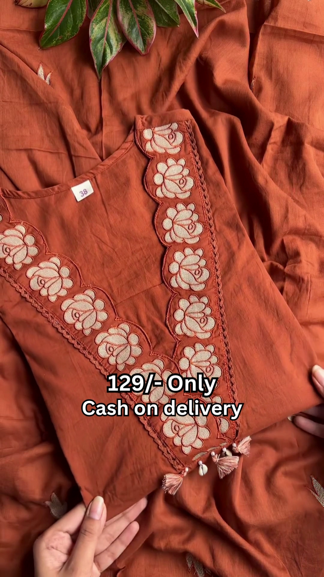 Chic Rust Orange Kurta Set – Floral Embroidery & Stylish Finish