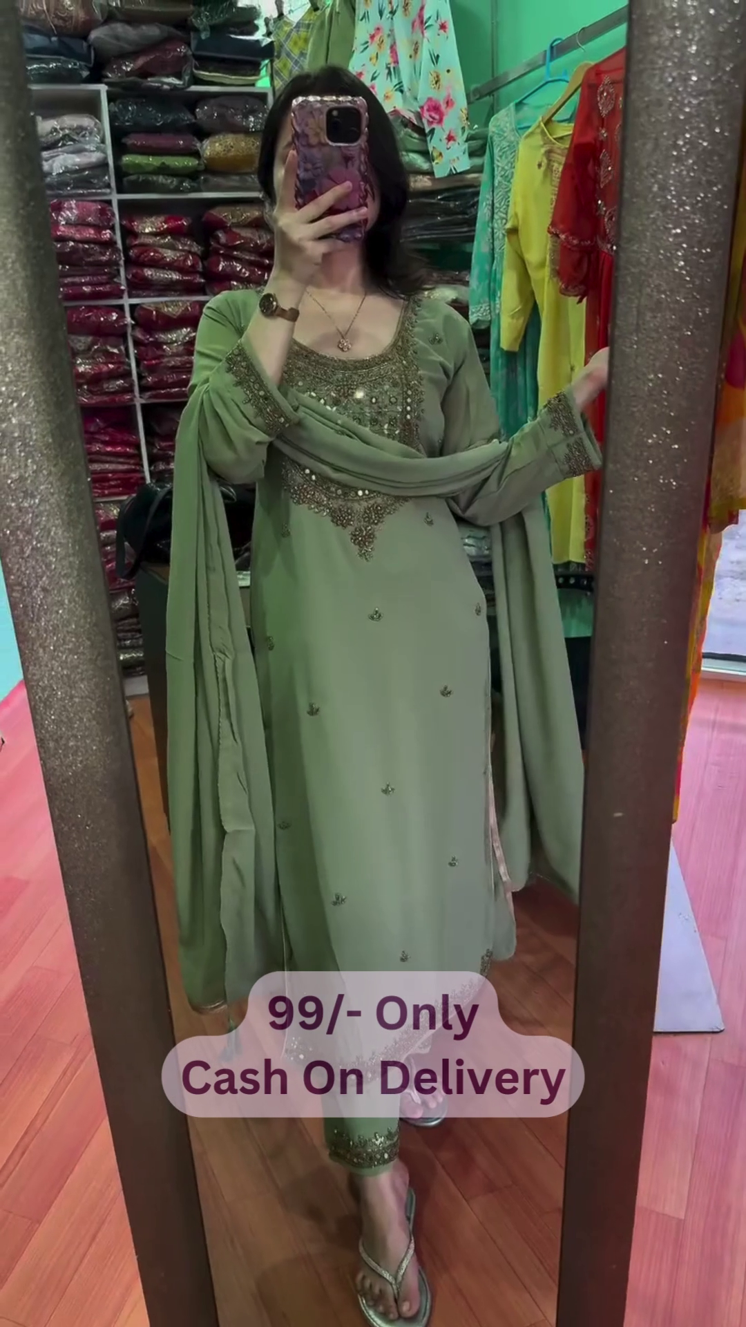 Graceful Olive Green Suit Set – Subtle Embroidery & Timeless Charm