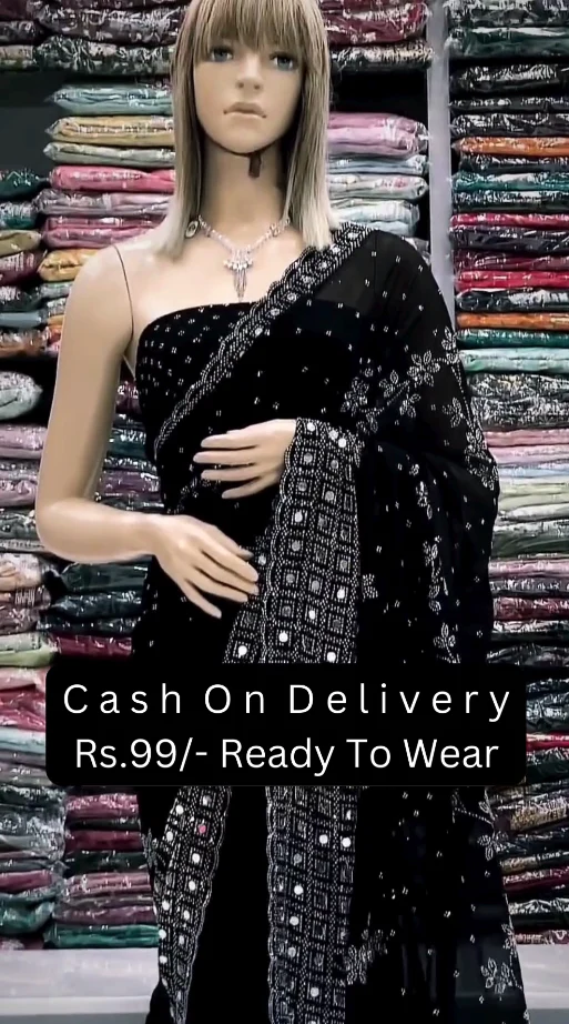 Classic Black Printed Saree – Ready-to-Wear Elegance
