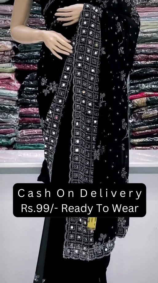 Classic Black Printed Saree – Ready-to-Wear Elegance
