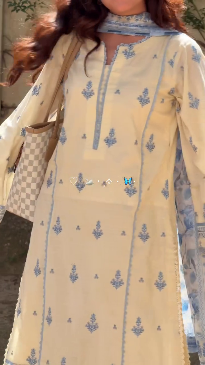 Classic Cream Kurti with Blue Prints – Soft, Elegant & Timeless