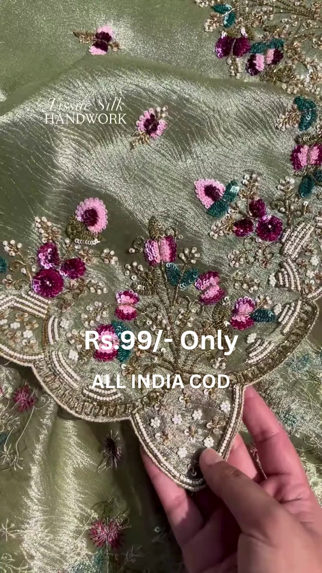 Elegant Tissue Silk Handwork Fabric – Premium Floral Embroidery
