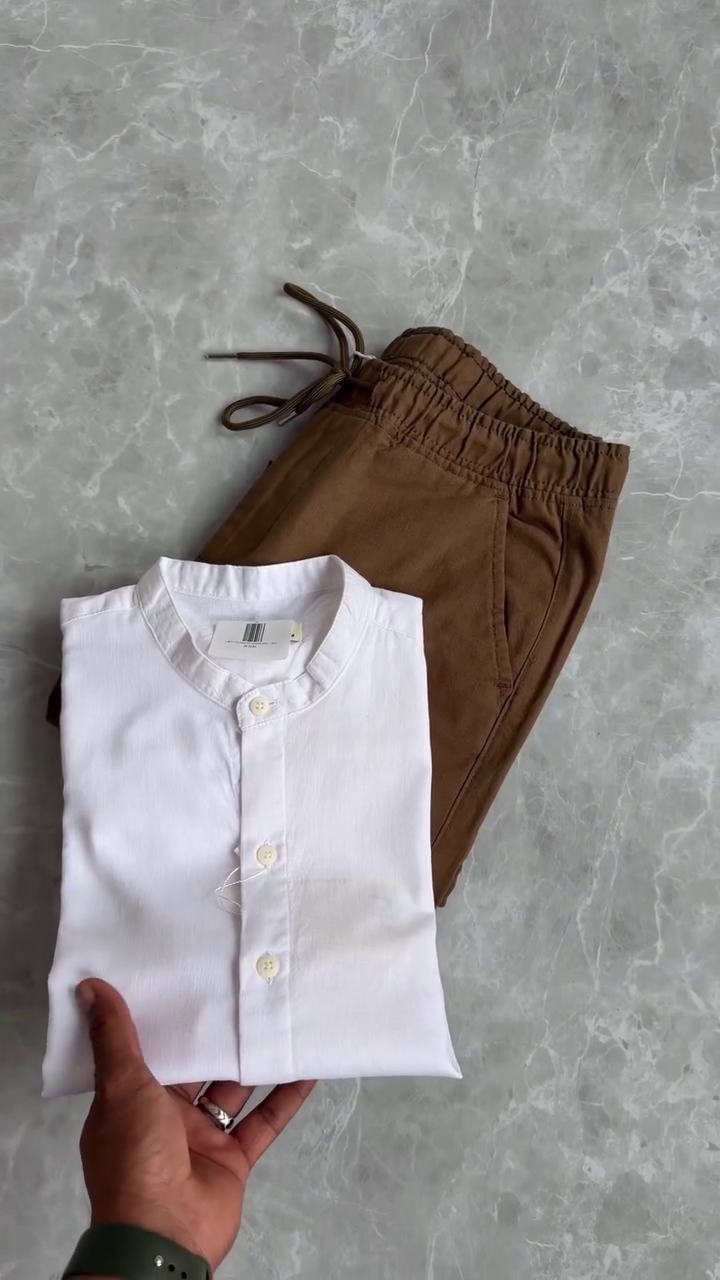 Modern Ethnic Beige Kurta & Black Pants – Smart Casual Fusion Wear