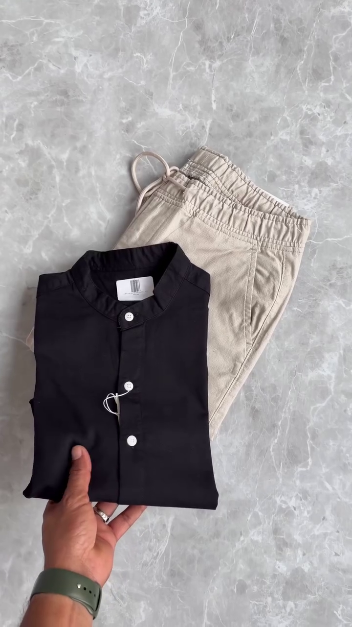Modern Ethnic Beige Kurta & Black Pants – Smart Casual Fusion Wear
