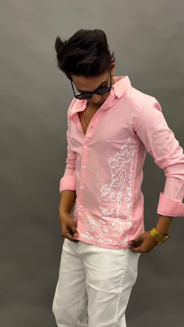 Trendy Pink Embroidered Party Shirt