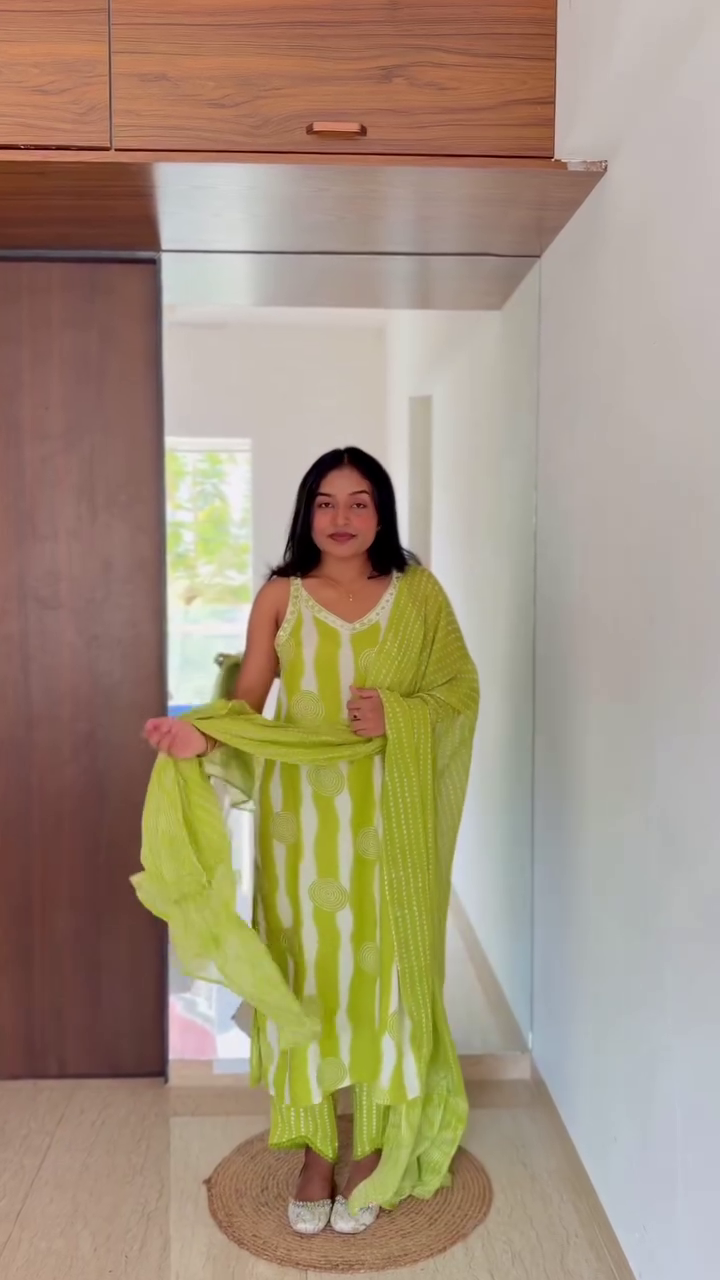 Fresh Lime Green Printed Kurta Set with Dupatta