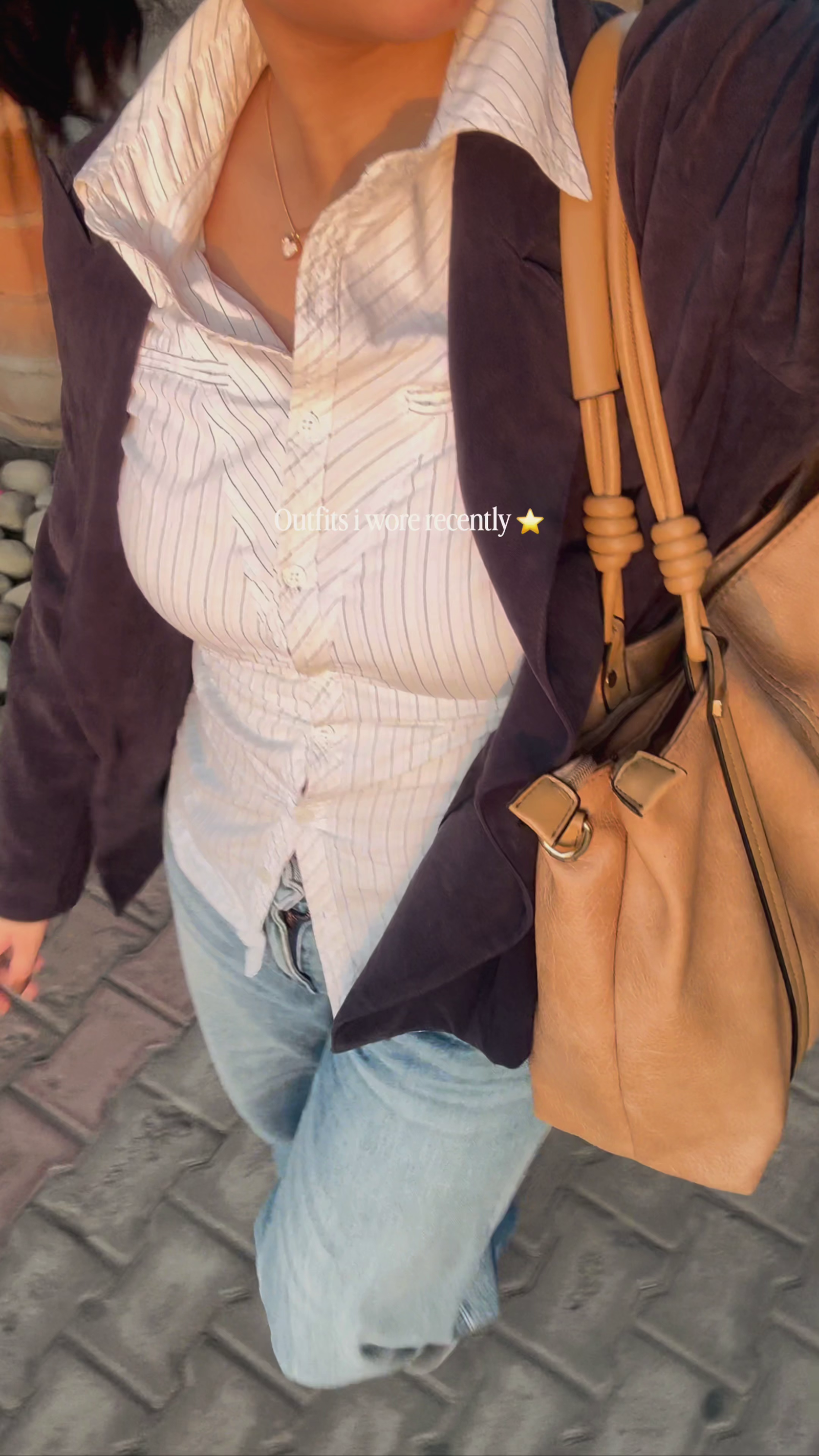 Trendy Brown Casual Top with Denim Look