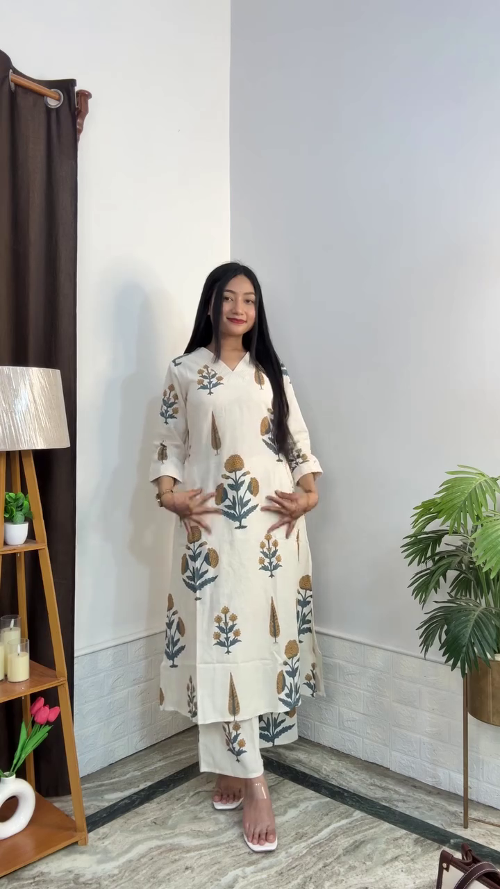 Elegant Floral Printed Cotton Kurta Set