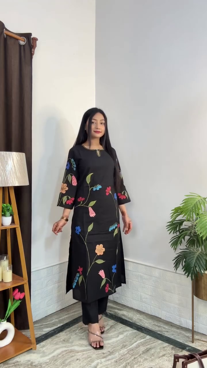 Elegant Floral Printed Cotton Kurta Set
