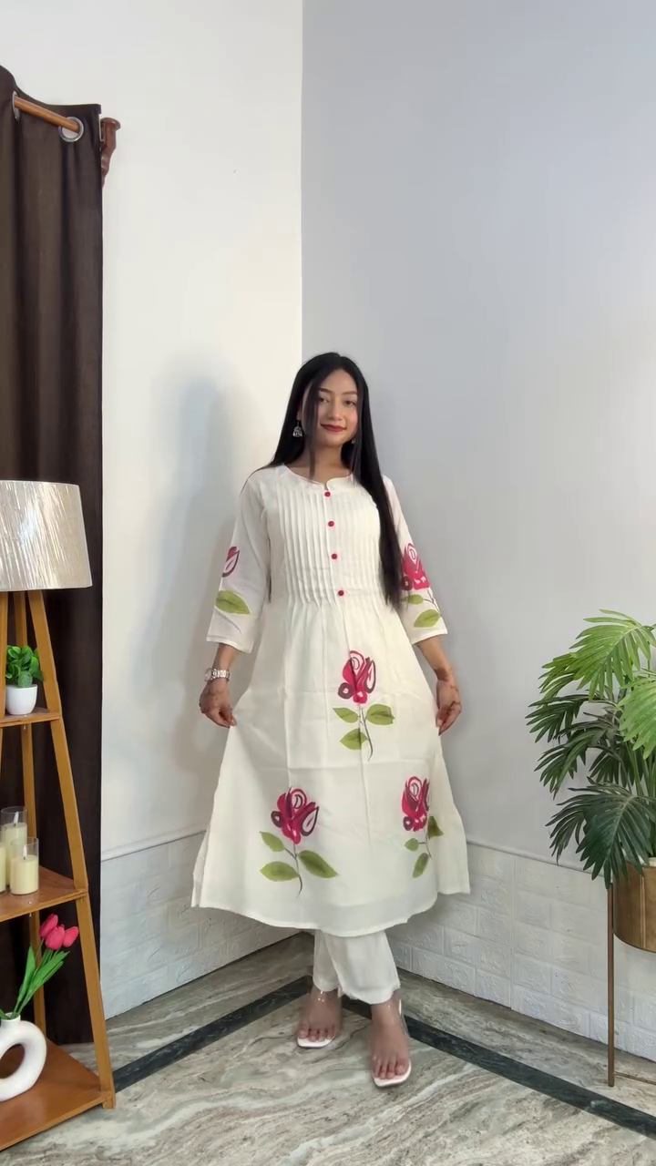 Elegant Floral Printed Cotton Kurta Set
