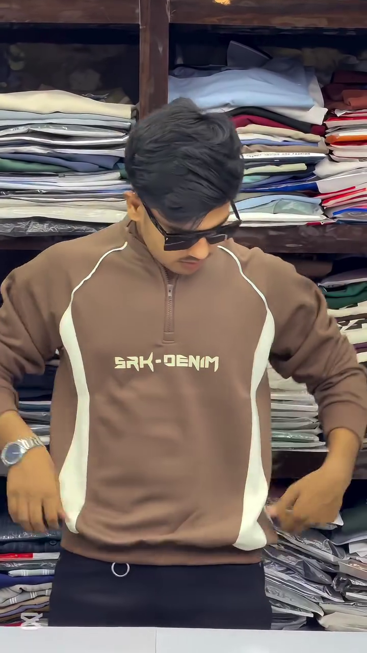 Trendy Brown Half-Zip Sweatshirt for Men