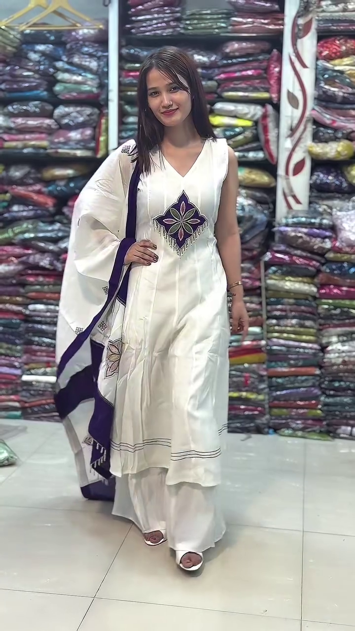 Elegant White Ethnic Suit Set with Dupatta