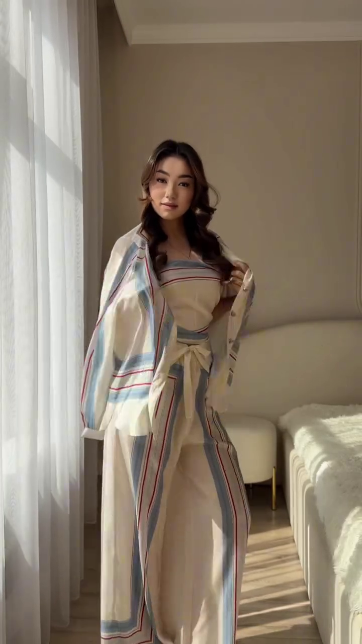 Premium Striped Satin Co-Ord Set for Women