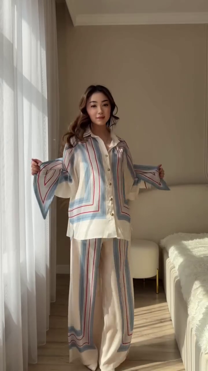 Premium Striped Satin Co-Ord Set for Women