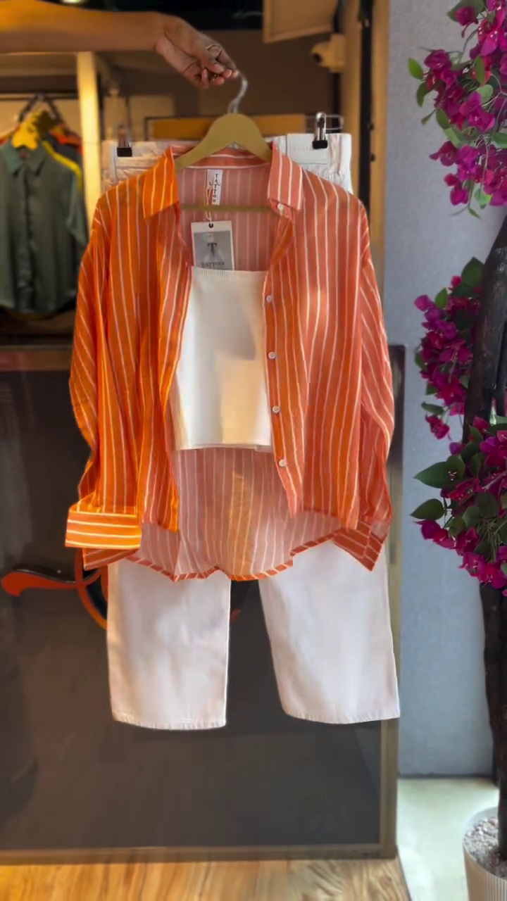 Orange Striped Casual Layered Co-Ord Set