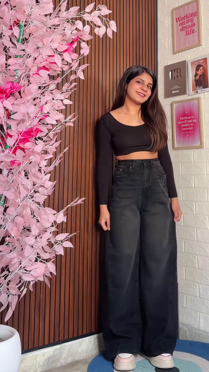 Minimal Black Top with White Wide-Leg Jeans