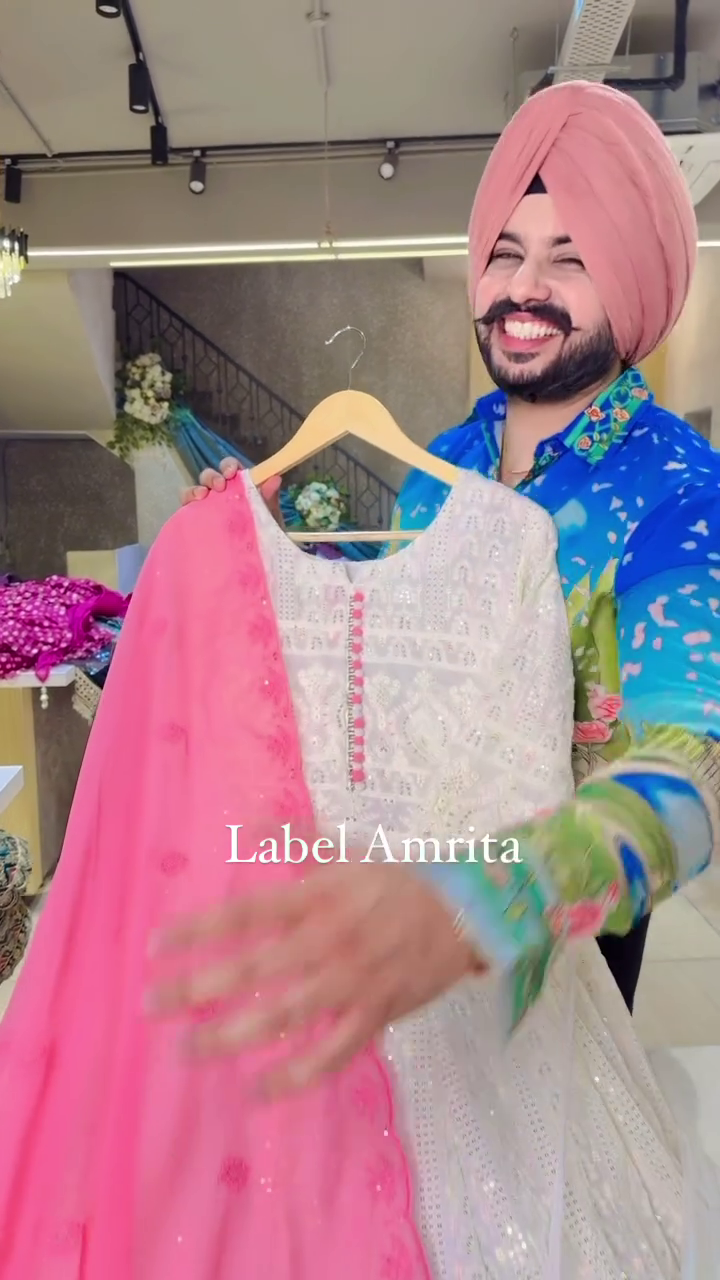 Elegant White Anarkali Suit with Pink Dupatta