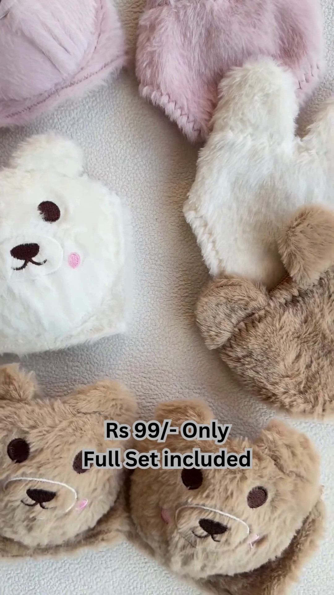 Cute Teddy Fur Slippers Full Set