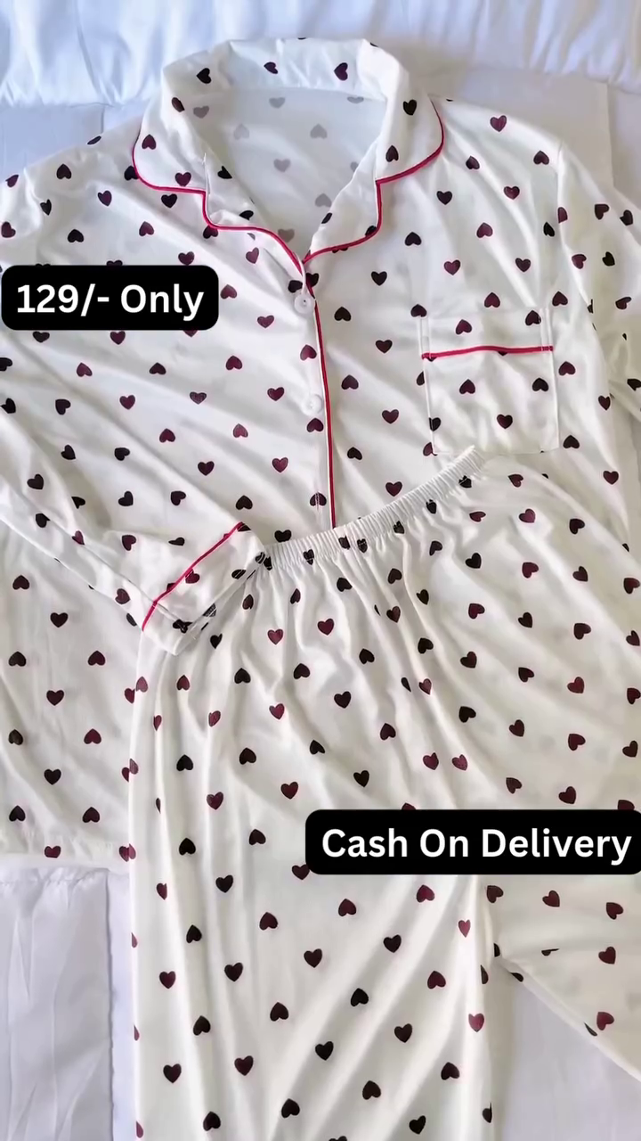 Cute Heart Print Night Suit