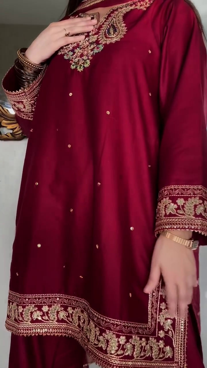 Royal Maroon Embroidered Suit Set