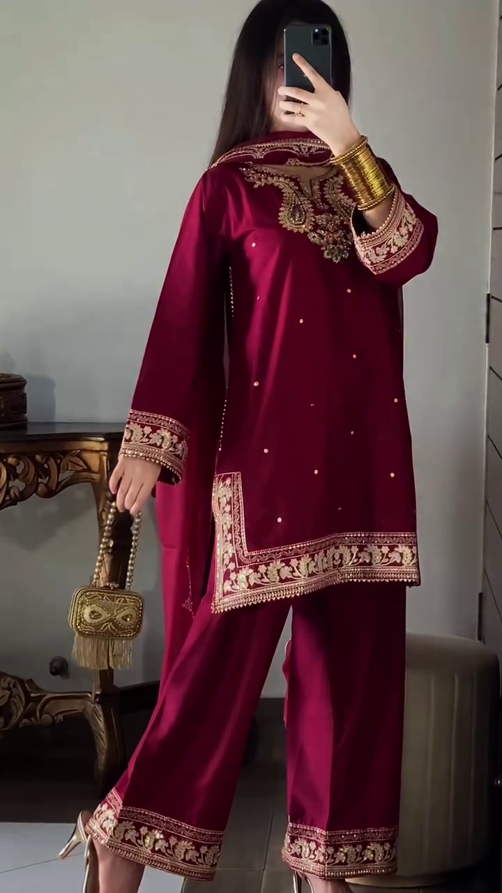 Royal Maroon Embroidered Suit Set
