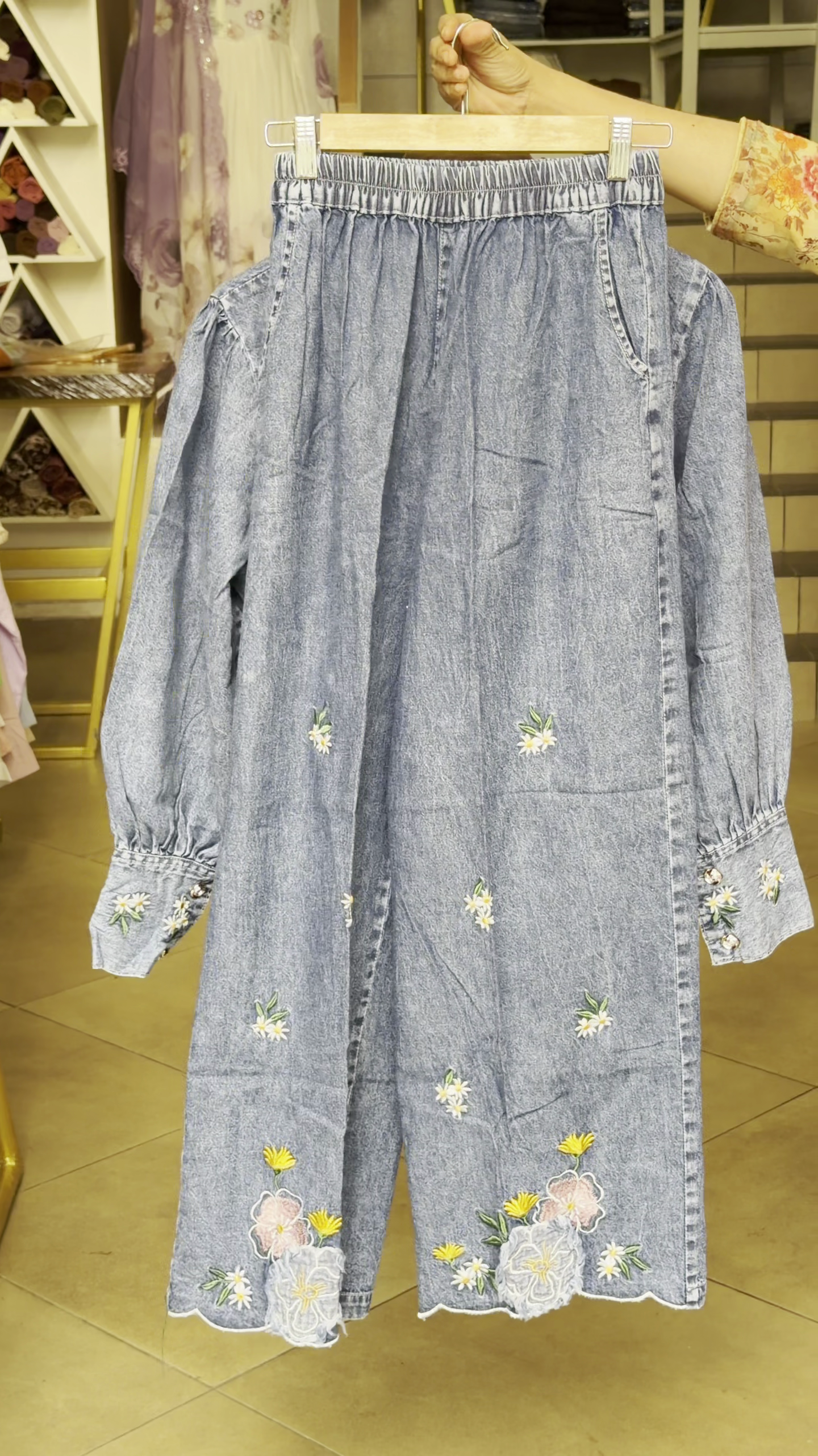 Elegant Embroidered Denim Co-ord Set