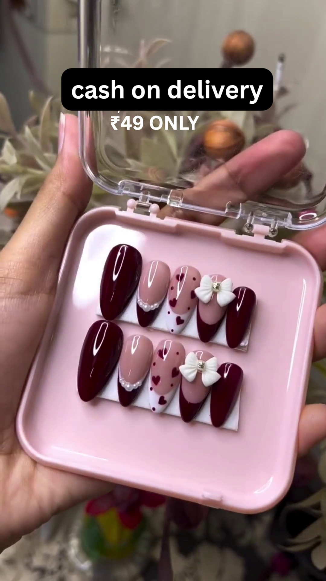 ❤️ Burgundy Heart Press-On Nails – Romantic & Trendy