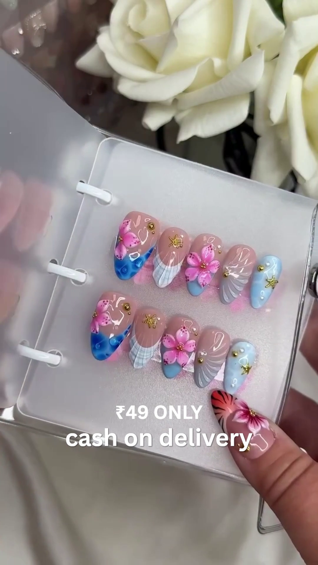 🌊 Ocean Breeze Floral Nails – Summer Beauty Essential