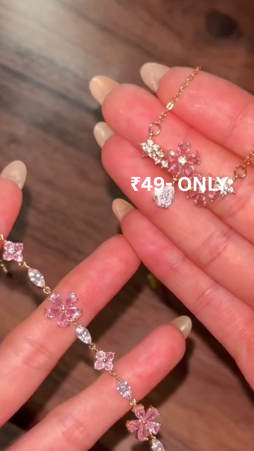 Elegant Pink Floral Necklace Set with Matching Earrings