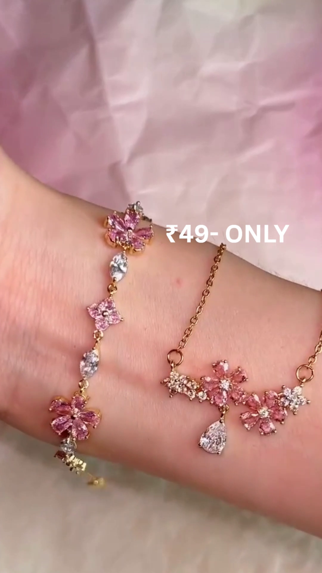 Elegant Pink Floral Necklace Set with Matching Earrings