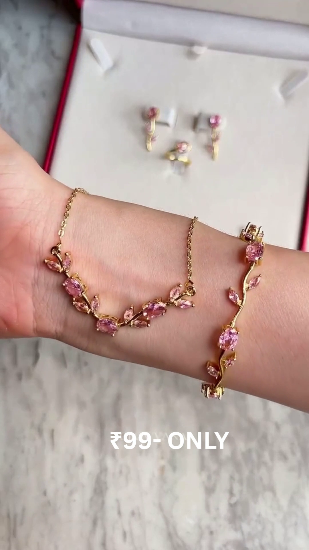 Beautiful Pink Floral Jewellery Set with Matching Accessories