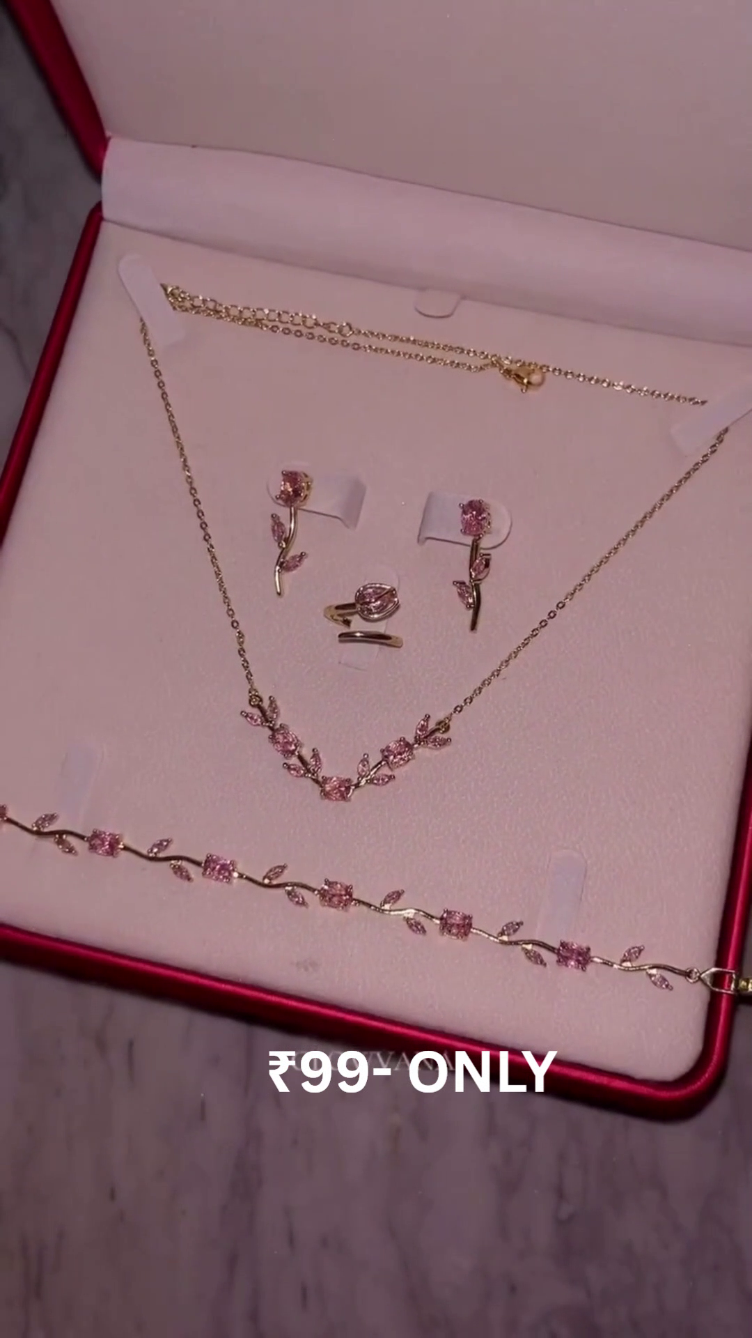 Beautiful Pink Floral Jewellery Set with Matching Accessories