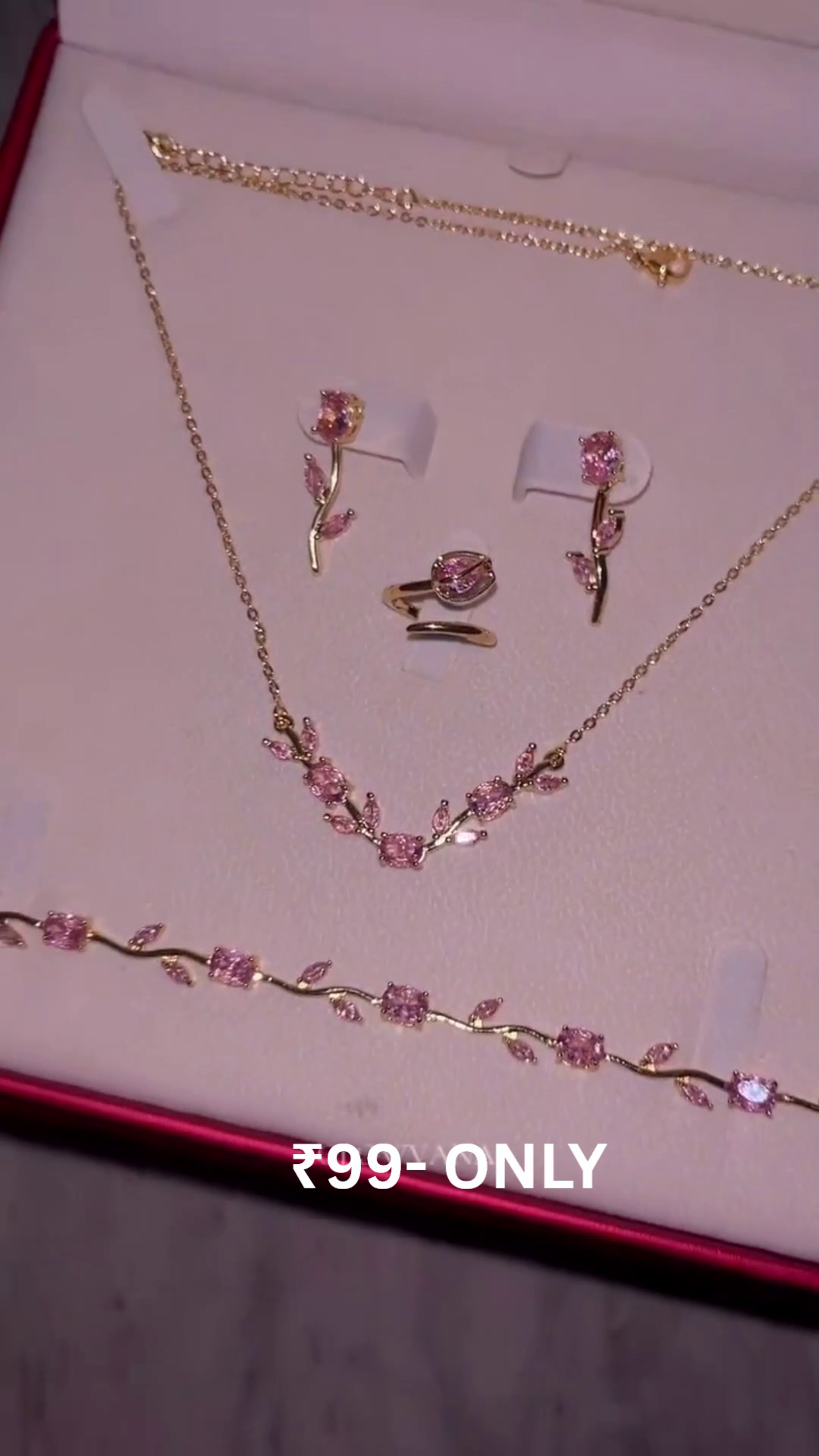 Beautiful Pink Floral Jewellery Set with Matching Accessories
