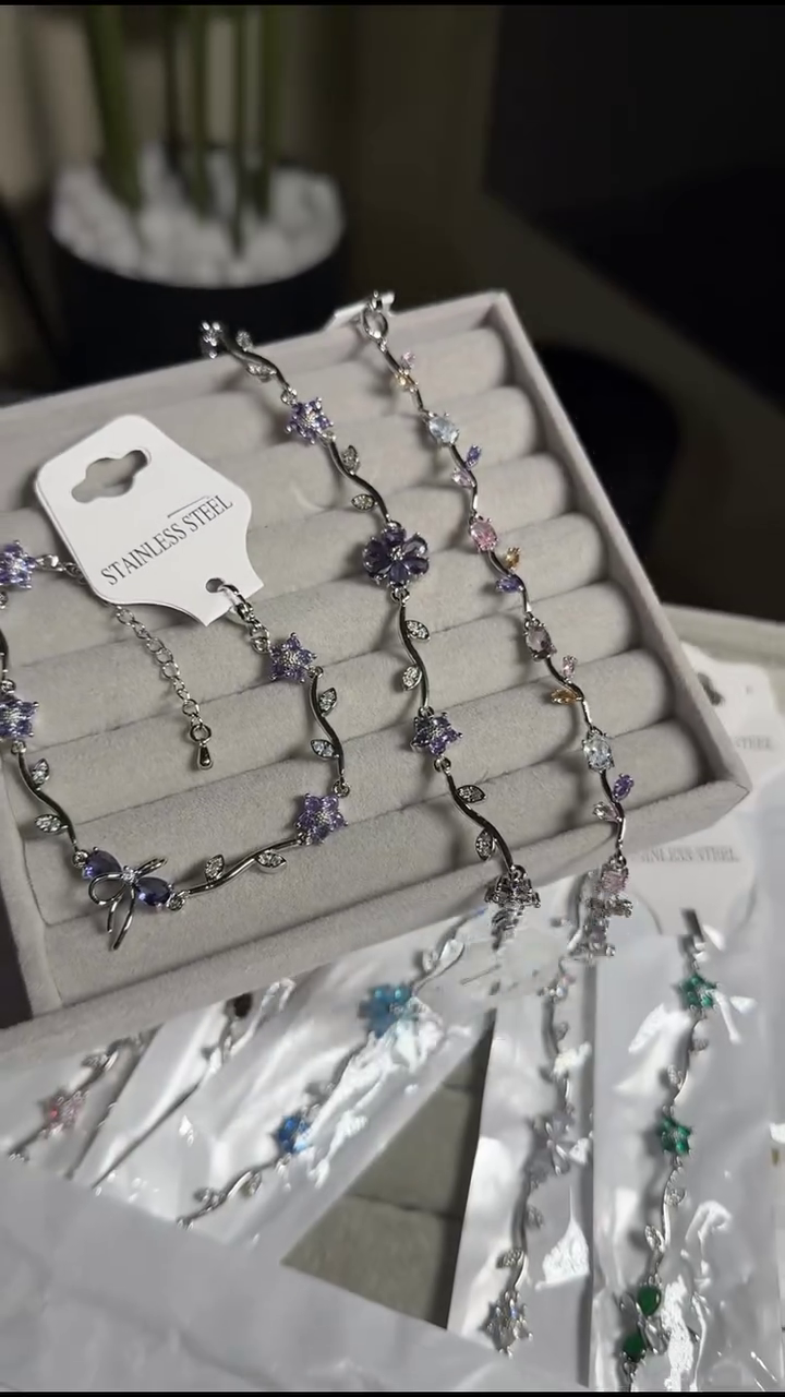 Elegant Floral Crystal Bracelets in Multiple Colours