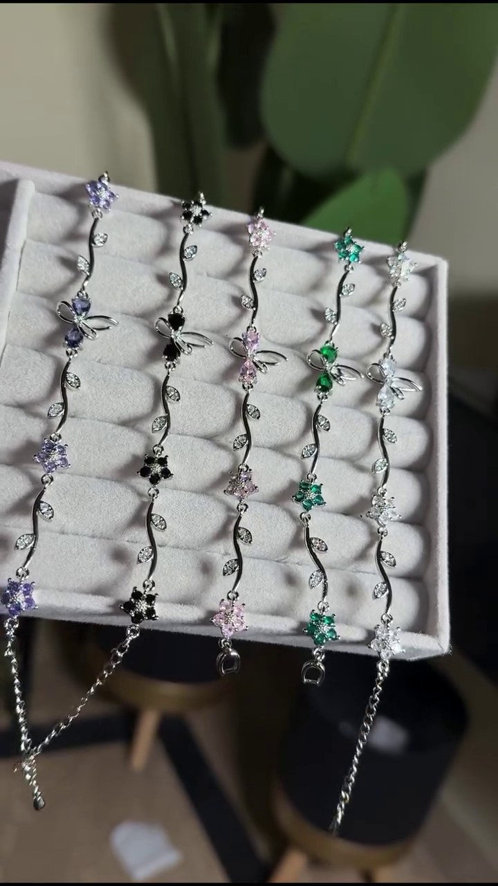 Elegant Floral Crystal Bracelets in Multiple Colours