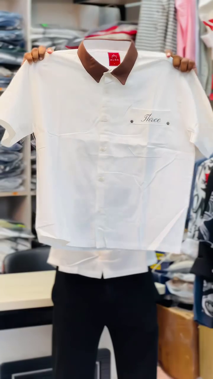 Smart White Shirt with Contrast Brown Collar