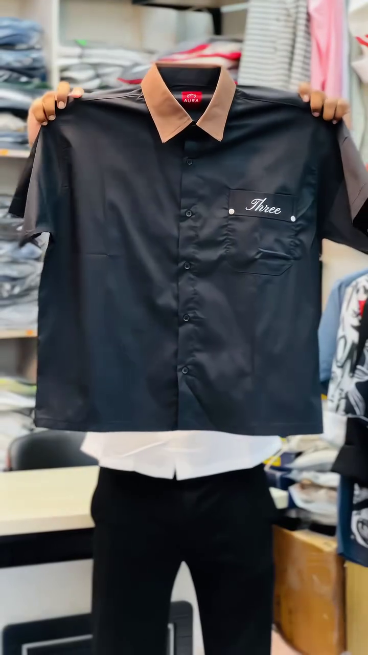 Smart White Shirt with Contrast Brown Collar