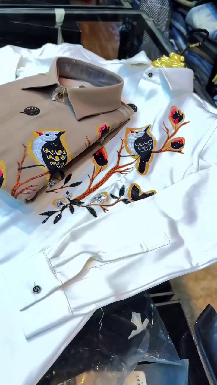 Artistic Bird Embroidered Shirt for a Standout Look