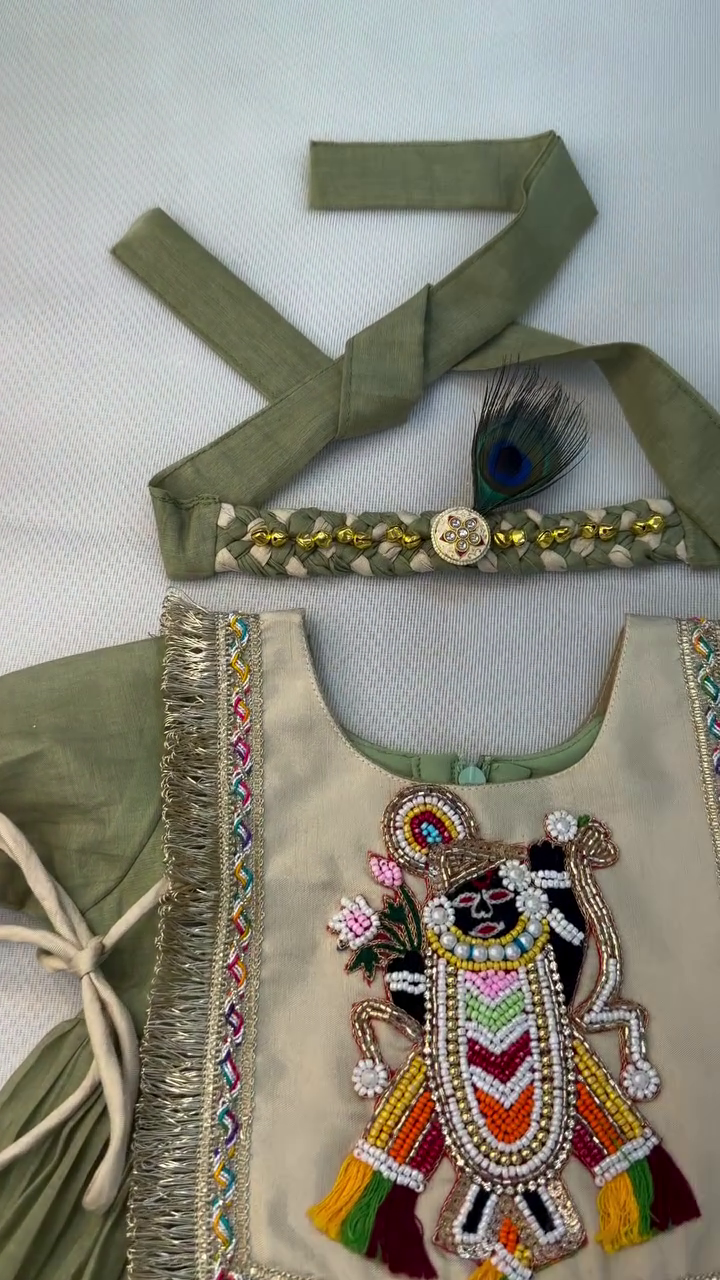 Beautiful Olive Green Embroidered Kids Ethnic Set