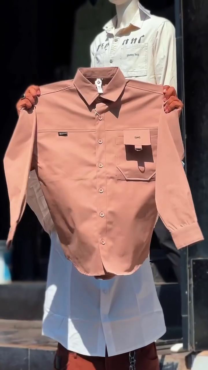 Modern Peach Utility Shirt with Pocket Detail